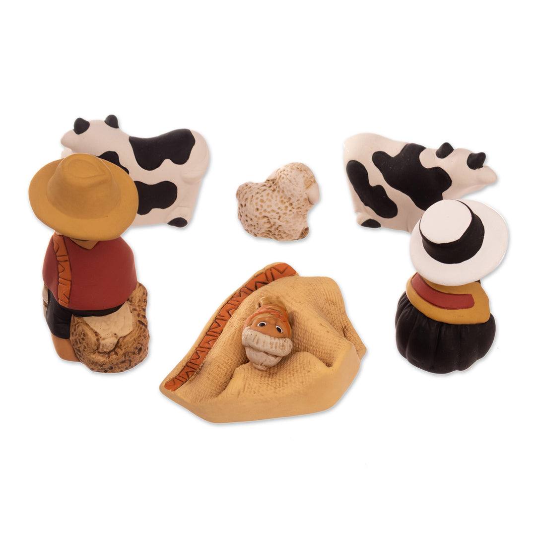 Andean-Themed Painted 7-Piece Ceramic Nativity Scene Set - Miracle in Ayacucho