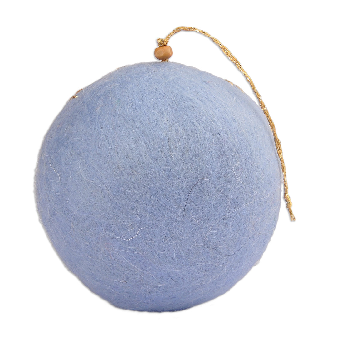 Blue Wool Felt Ornament with Embroidered Floral Textile - Svaz Bouquet