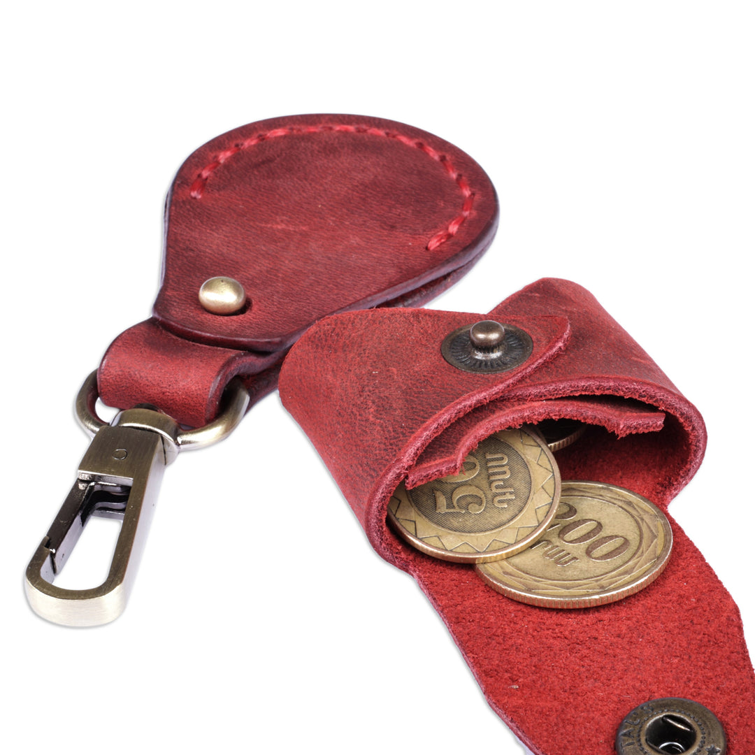 100% Red Leather Earbud Holder and Keychain Set - Lucky Melody in Red