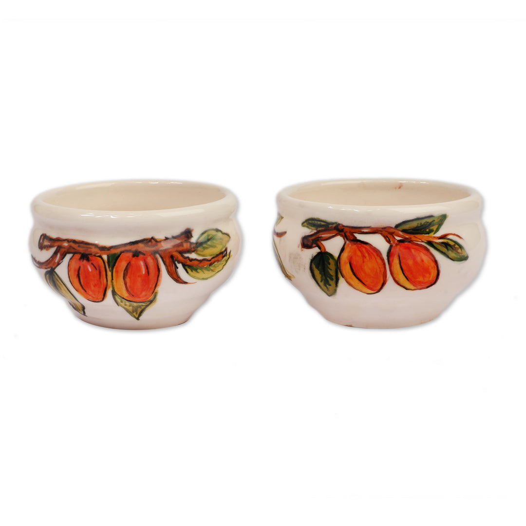 Pair of Fruit-Themed Glazed Ivory Ceramic Condiment Bowls - True Nature
