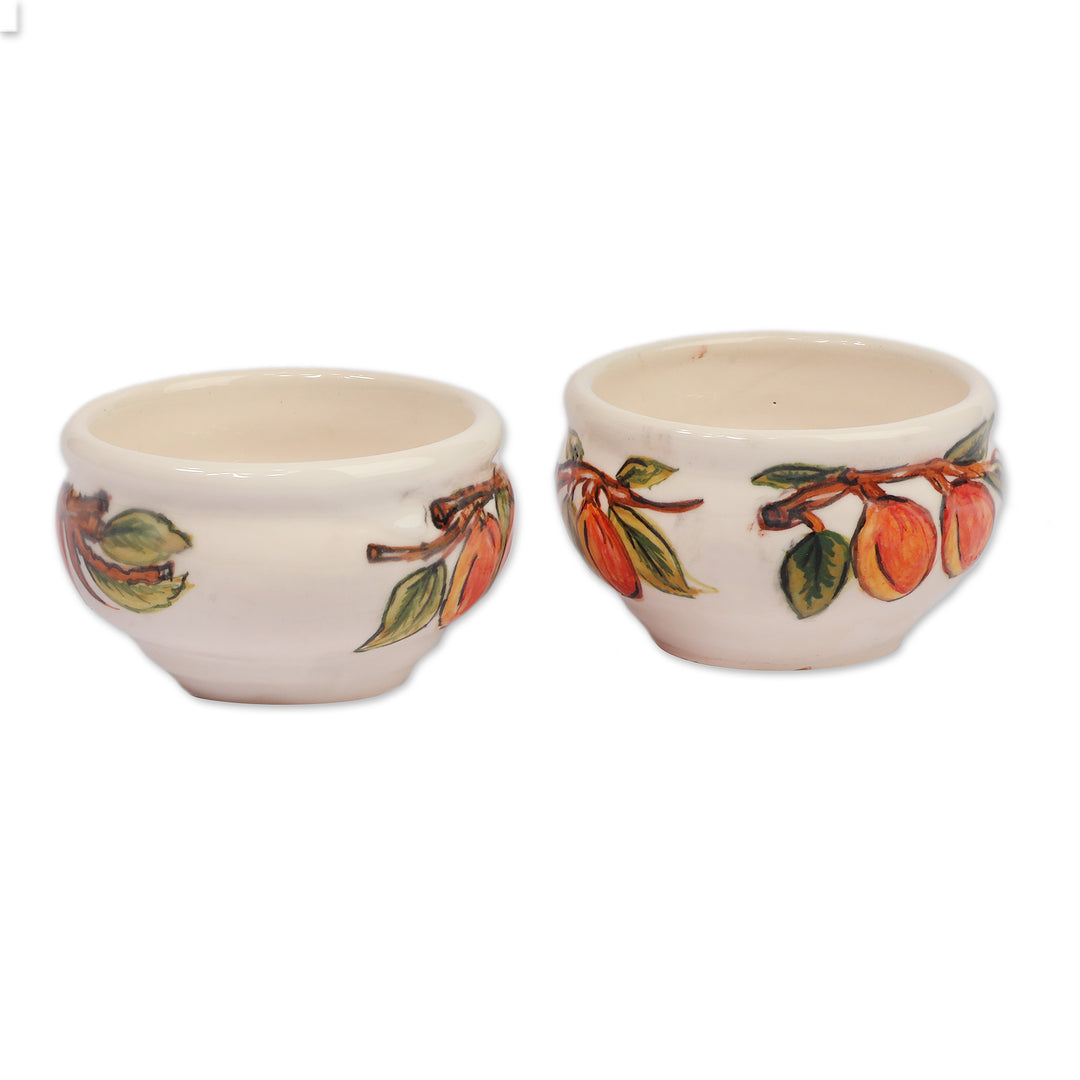 Pair of Fruit-Themed Glazed Ivory Ceramic Condiment Bowls - True Nature