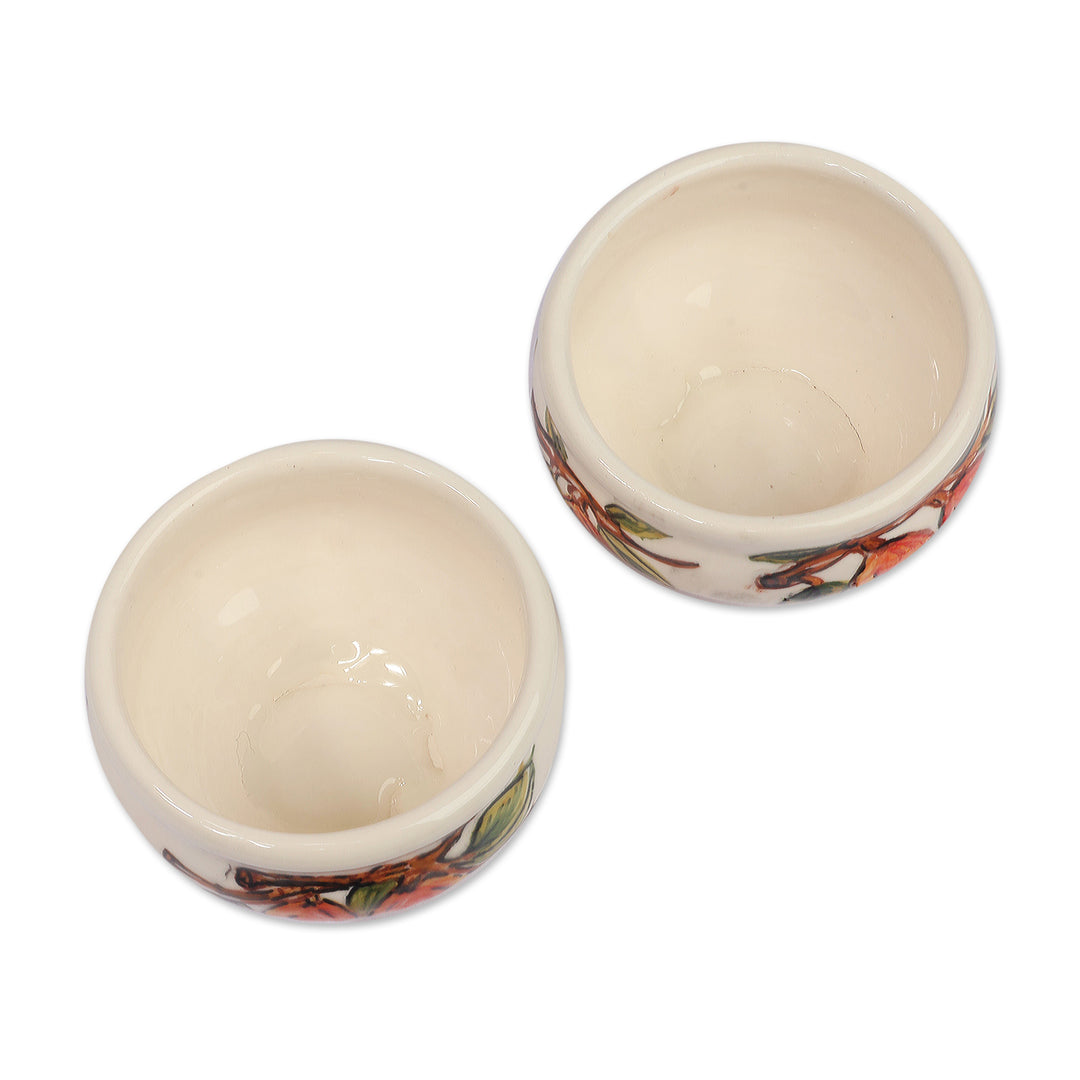 Pair of Fruit-Themed Glazed Ivory Ceramic Condiment Bowls - True Nature