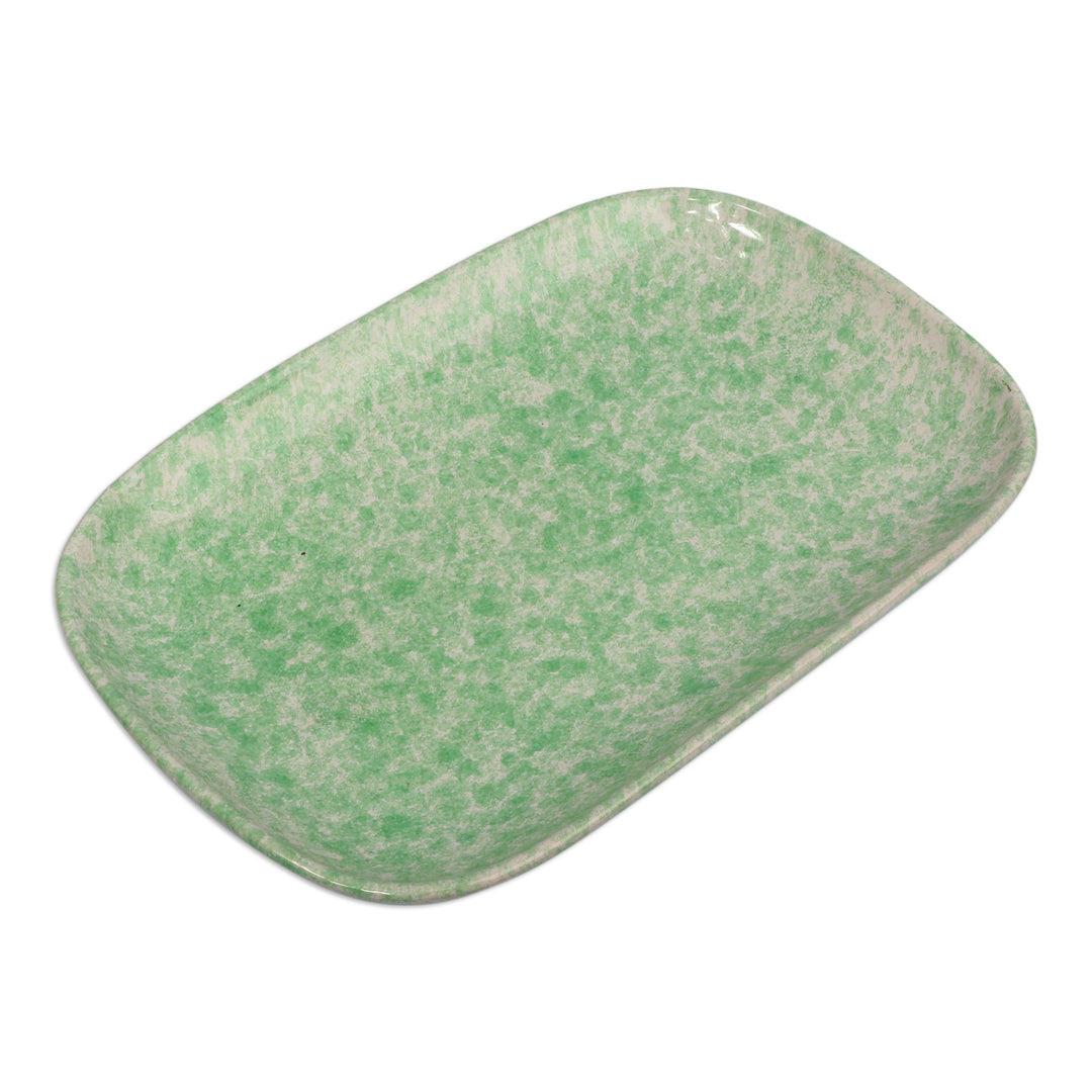 Glazed Oblong-Shaped Mint Green Ceramic Plate from Armenia - Mint Auras