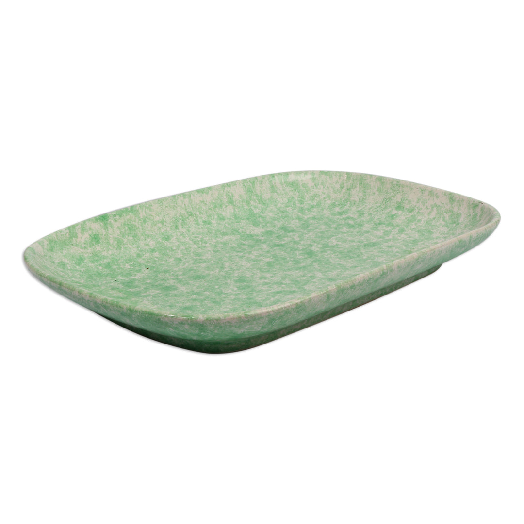 Glazed Oblong-Shaped Mint Green Ceramic Plate from Armenia - Mint Auras