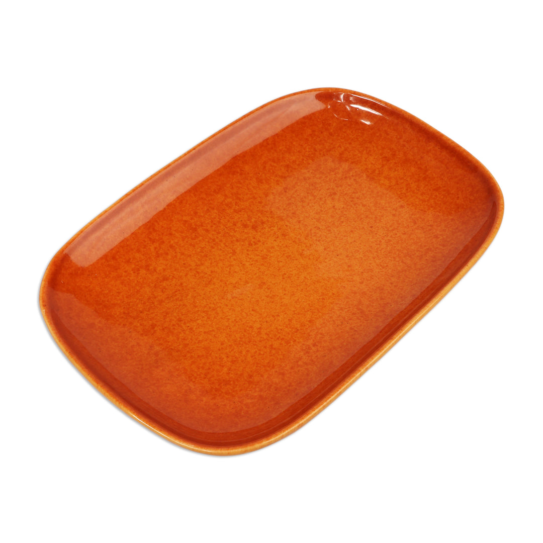 Oblong-Shaped Honey Brown Ceramic Plate in a Glazed Finish - Honey Auras