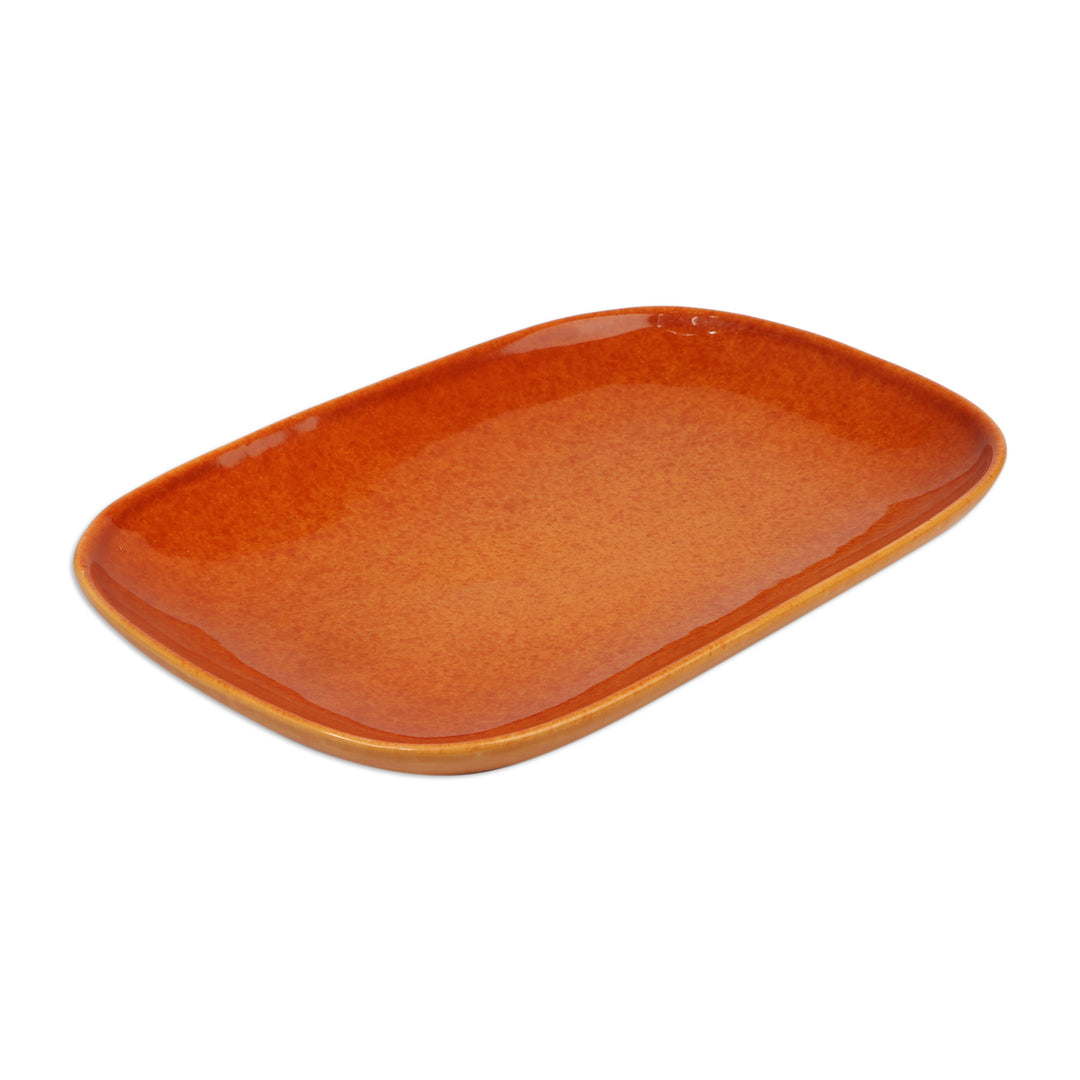 Oblong-Shaped Honey Brown Ceramic Plate in a Glazed Finish - Honey Auras