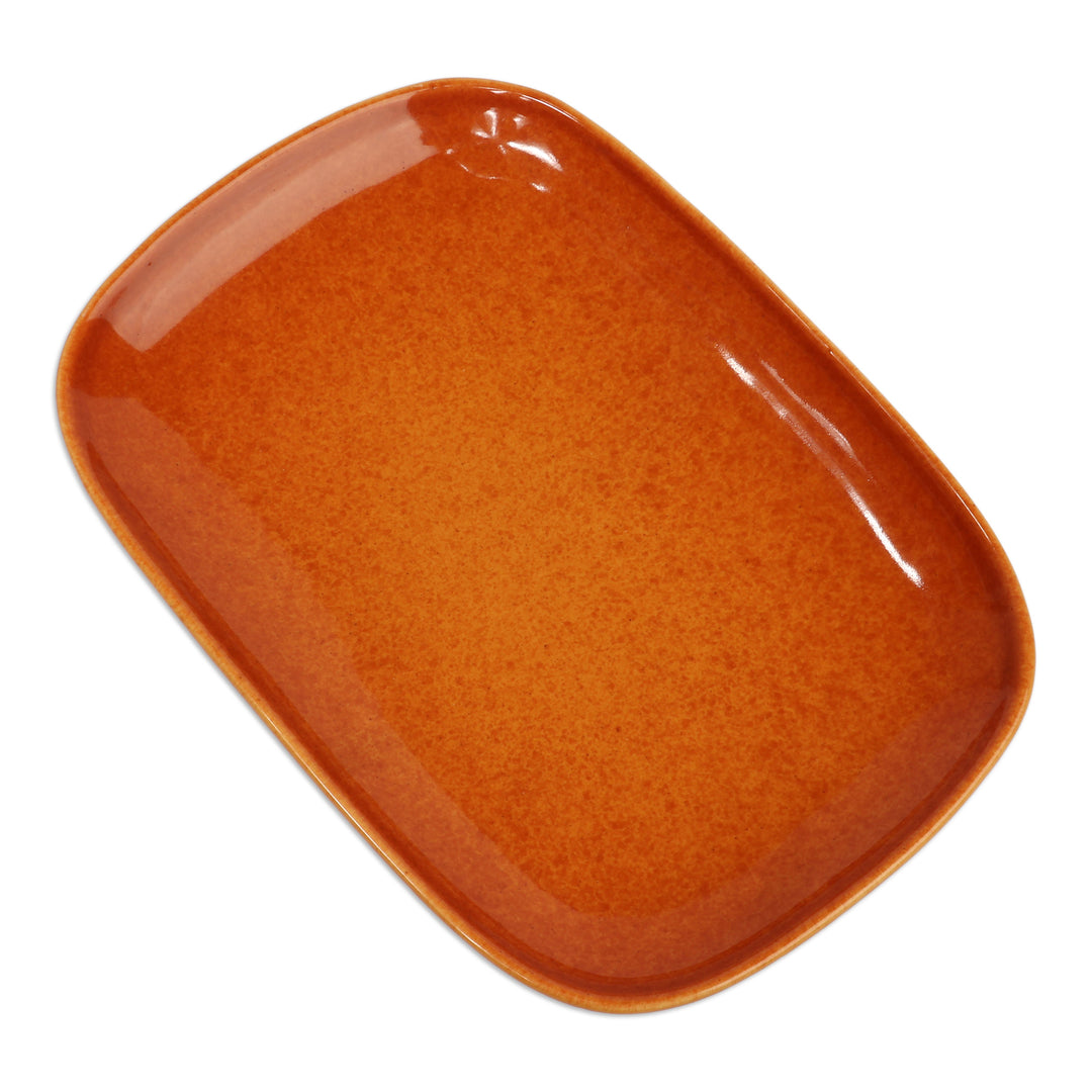 Oblong-Shaped Honey Brown Ceramic Plate in a Glazed Finish - Honey Auras
