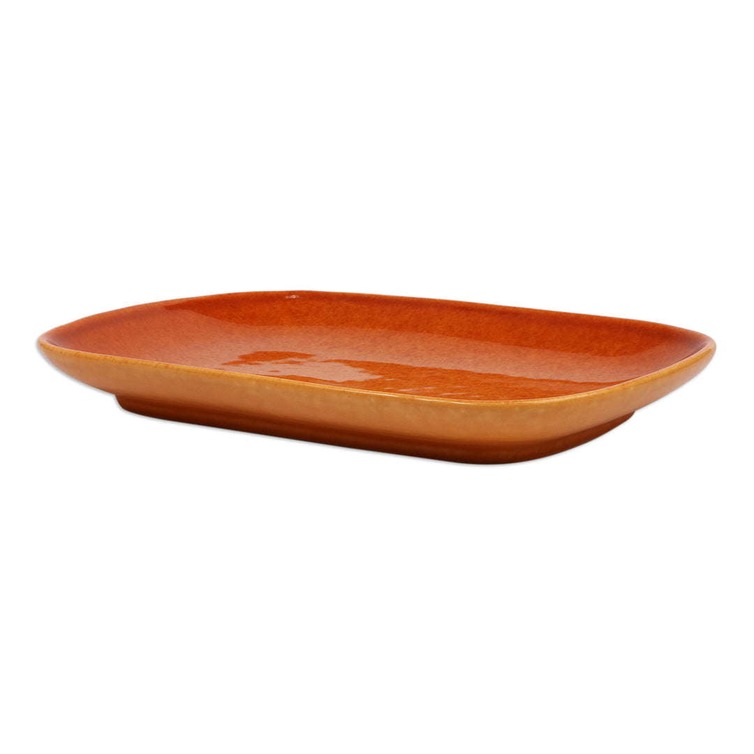 Oblong-Shaped Honey Brown Ceramic Plate in a Glazed Finish - Honey Auras