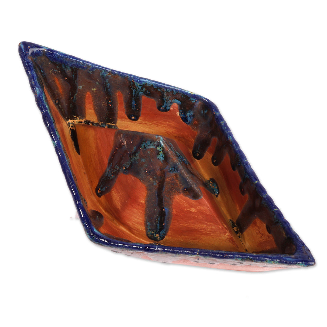 Inspirational Blue and Brown Ceramic Paper Boat Sculpture - New Seas