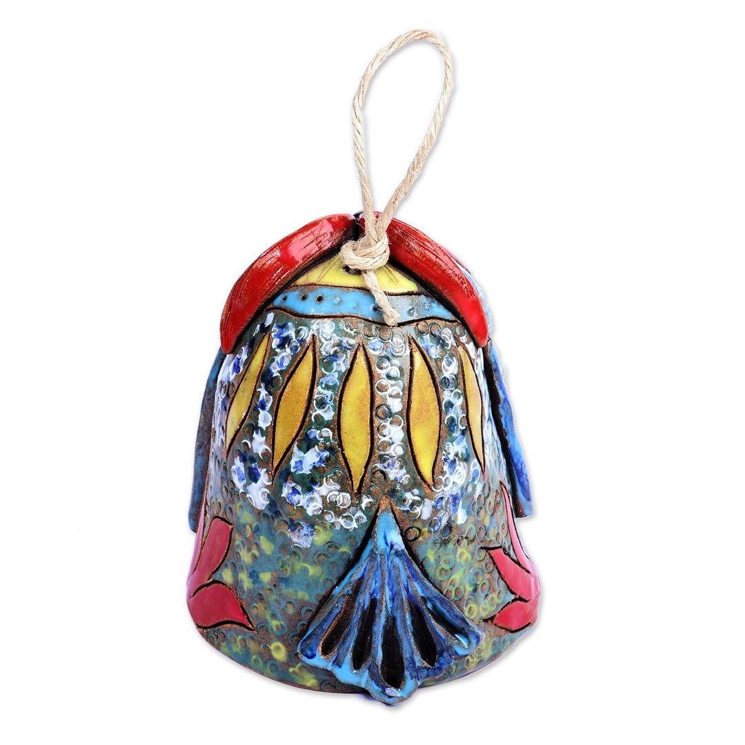 Handcrafted Painted Mother Owl Ceramic Bell Ornament - Double Mother