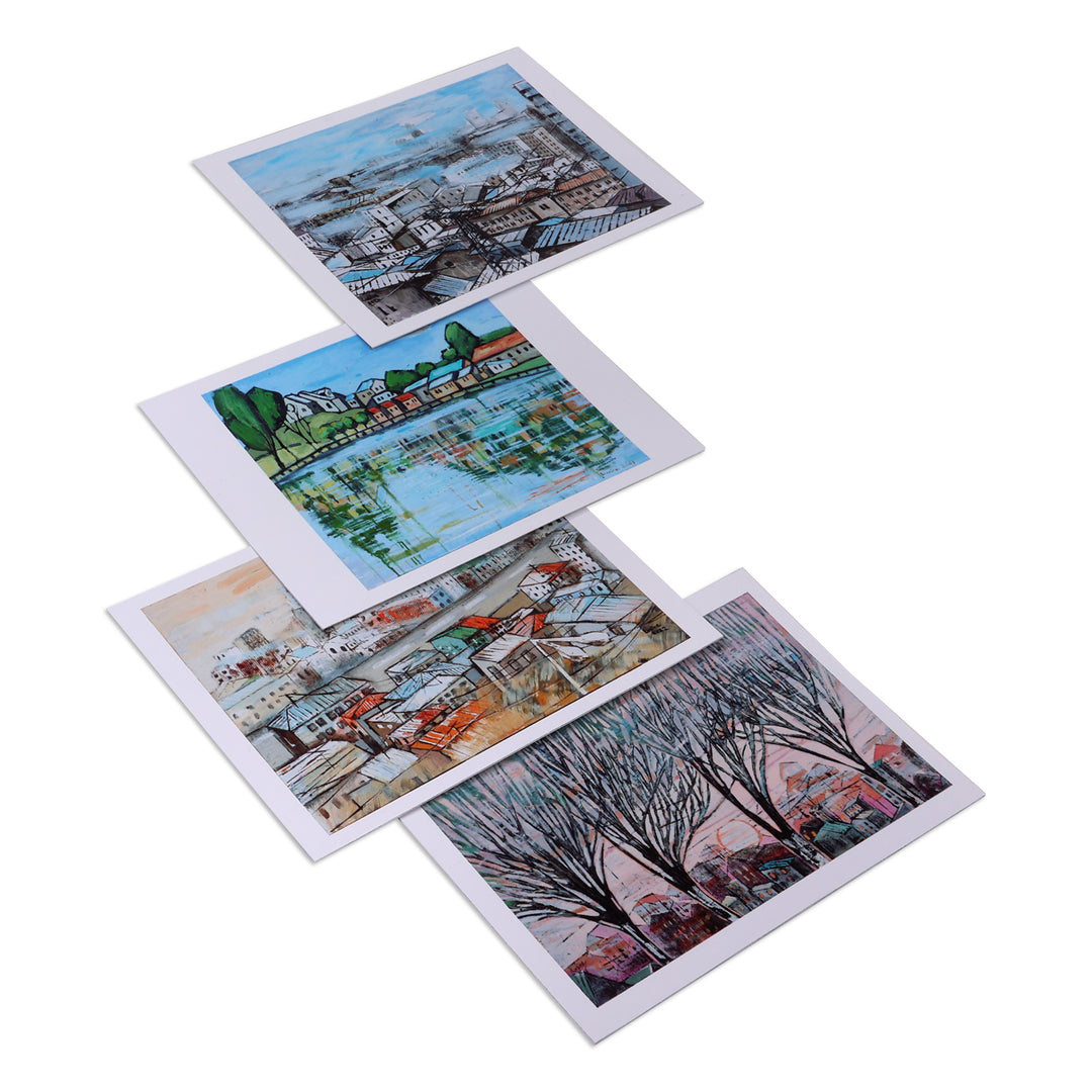 Cityscape-Themed 4-Piece Print Paper Photograph Postcard Set - City Memories