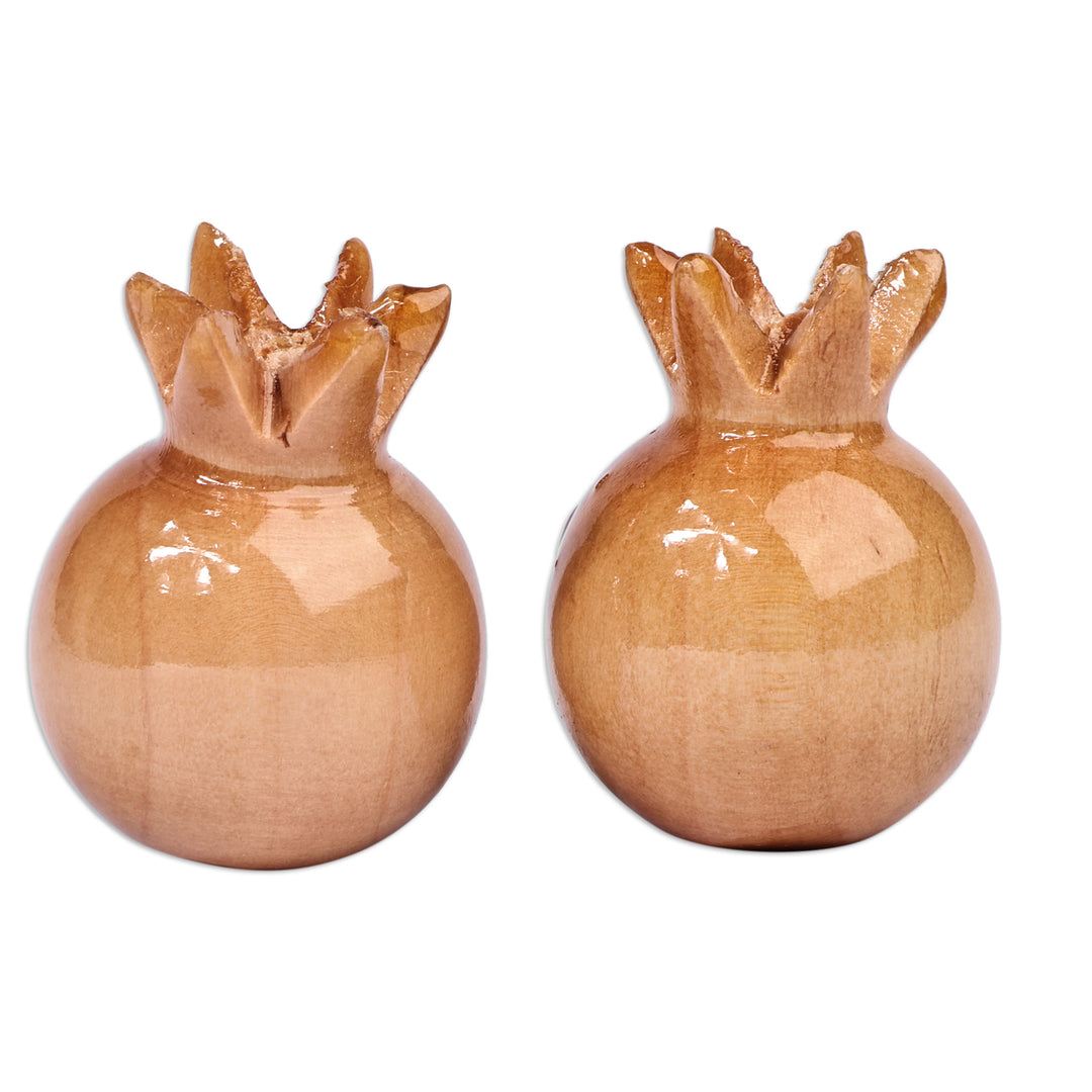Pomegranate-Shaped Natural Lindon Tree Wood Magnets (Pair) - Tiny Glory