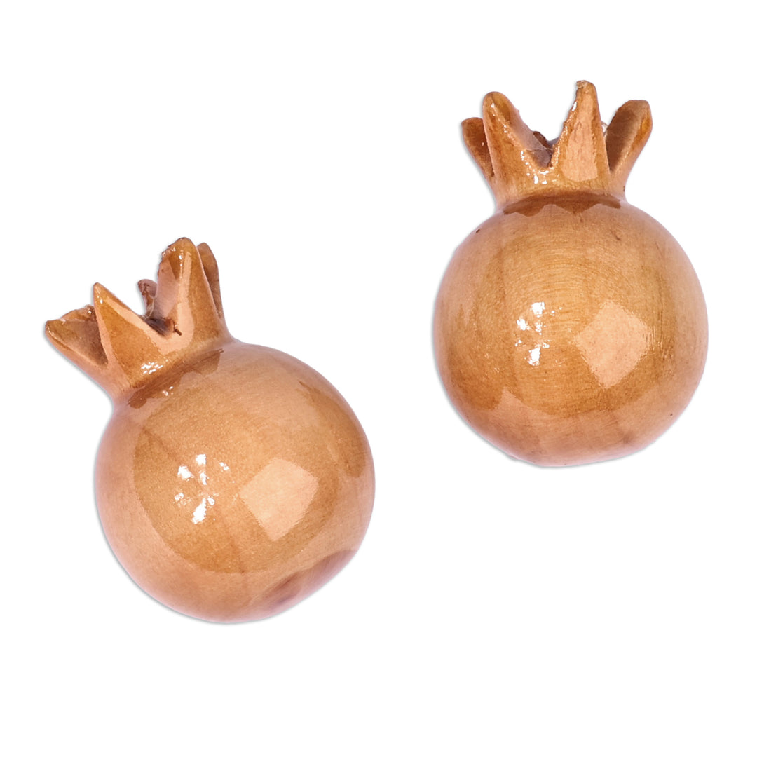 Pomegranate-Shaped Natural Lindon Tree Wood Magnets (Pair) - Tiny Glory