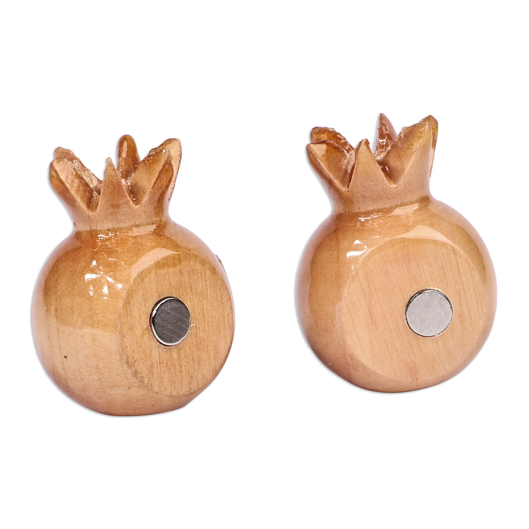 Pomegranate-Shaped Natural Lindon Tree Wood Magnets (Pair) - Tiny Glory