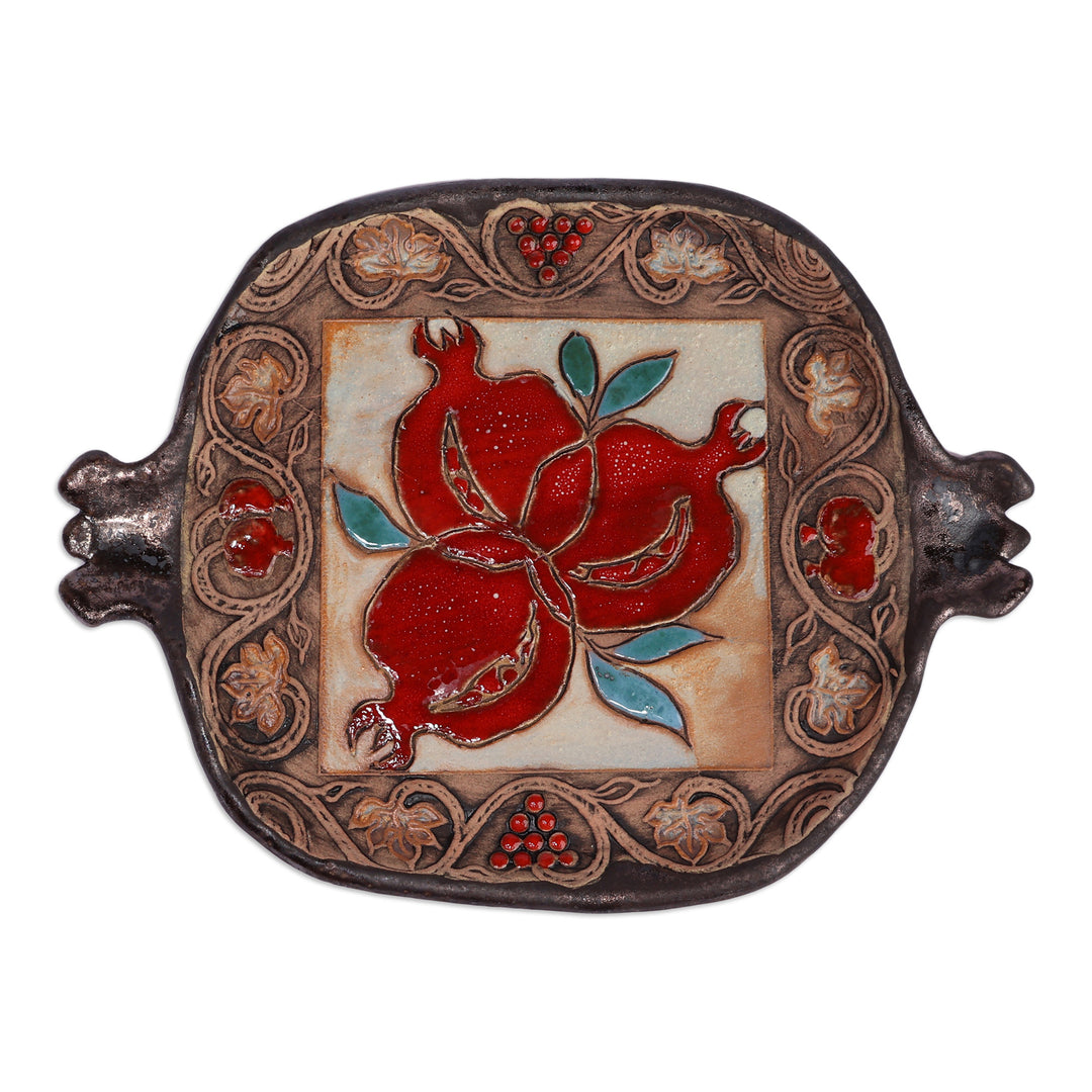 Antiqued Pomegranate Decorative Plate in a Glazed Finish - Royal Pomegranate