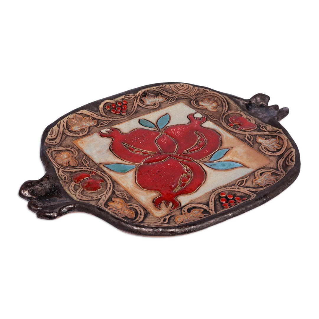 Antiqued Pomegranate Decorative Plate in a Glazed Finish - Royal Pomegranate