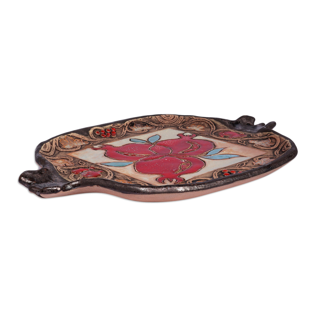 Antiqued Pomegranate Decorative Plate in a Glazed Finish - Royal Pomegranate