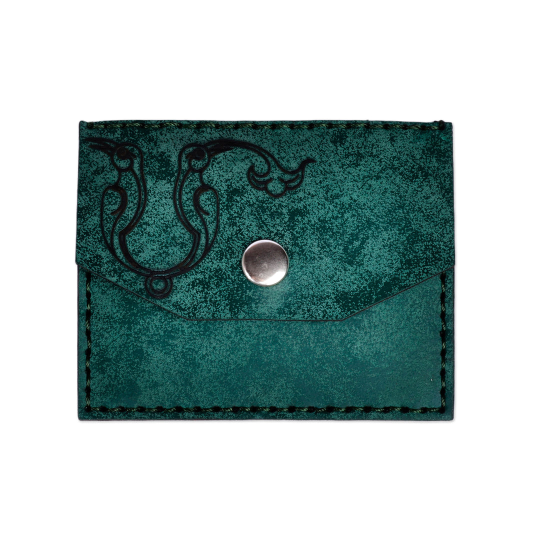 Green Suede Card Holder Accented with the Armenian Letter M - Days of Harmony