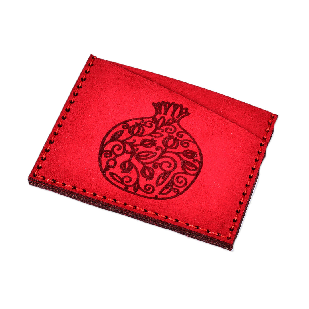 Pomegranate-Themed Red Suede Card Holder from Armenia - Romance Icon