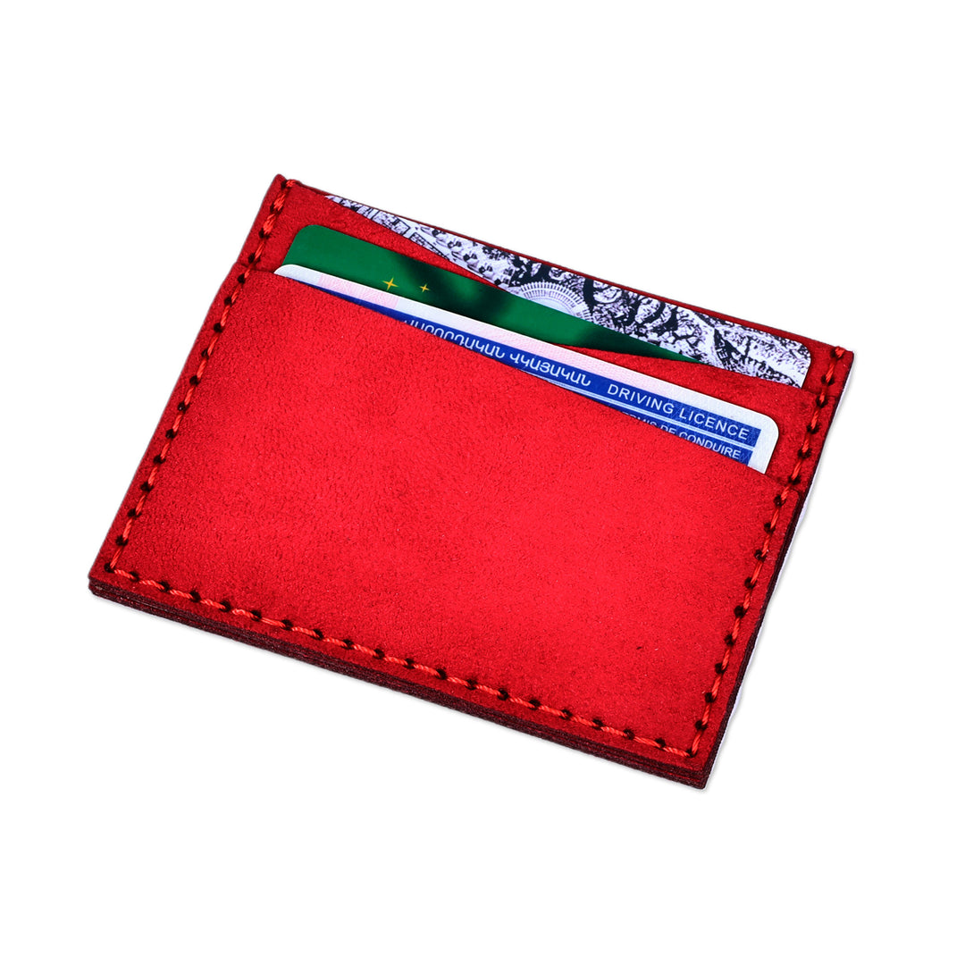 Pomegranate-Themed Red Suede Card Holder from Armenia - Romance Icon