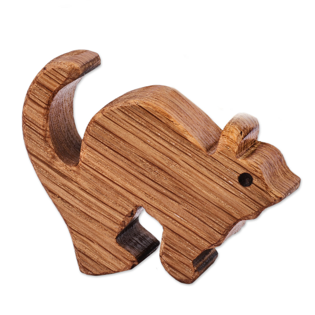 Artisan-Made Cat-Themed 8-Piece Wood Puzzle in Brown Hues - Cheeky Silhouettes