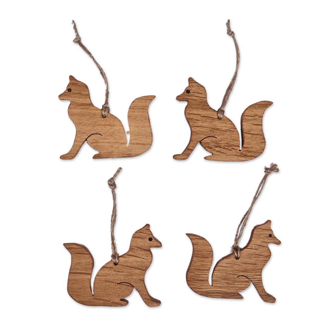 4-Piece Fox-Shaped Beech Wood Ornament Set from Armenia - Fox Fest