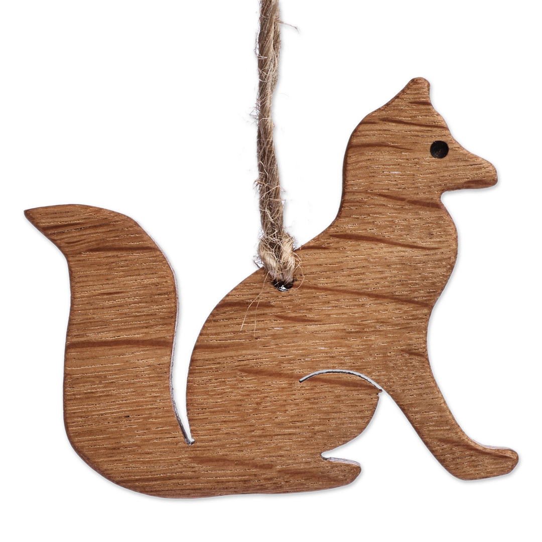 4-Piece Fox-Shaped Beech Wood Ornament Set from Armenia - Fox Fest