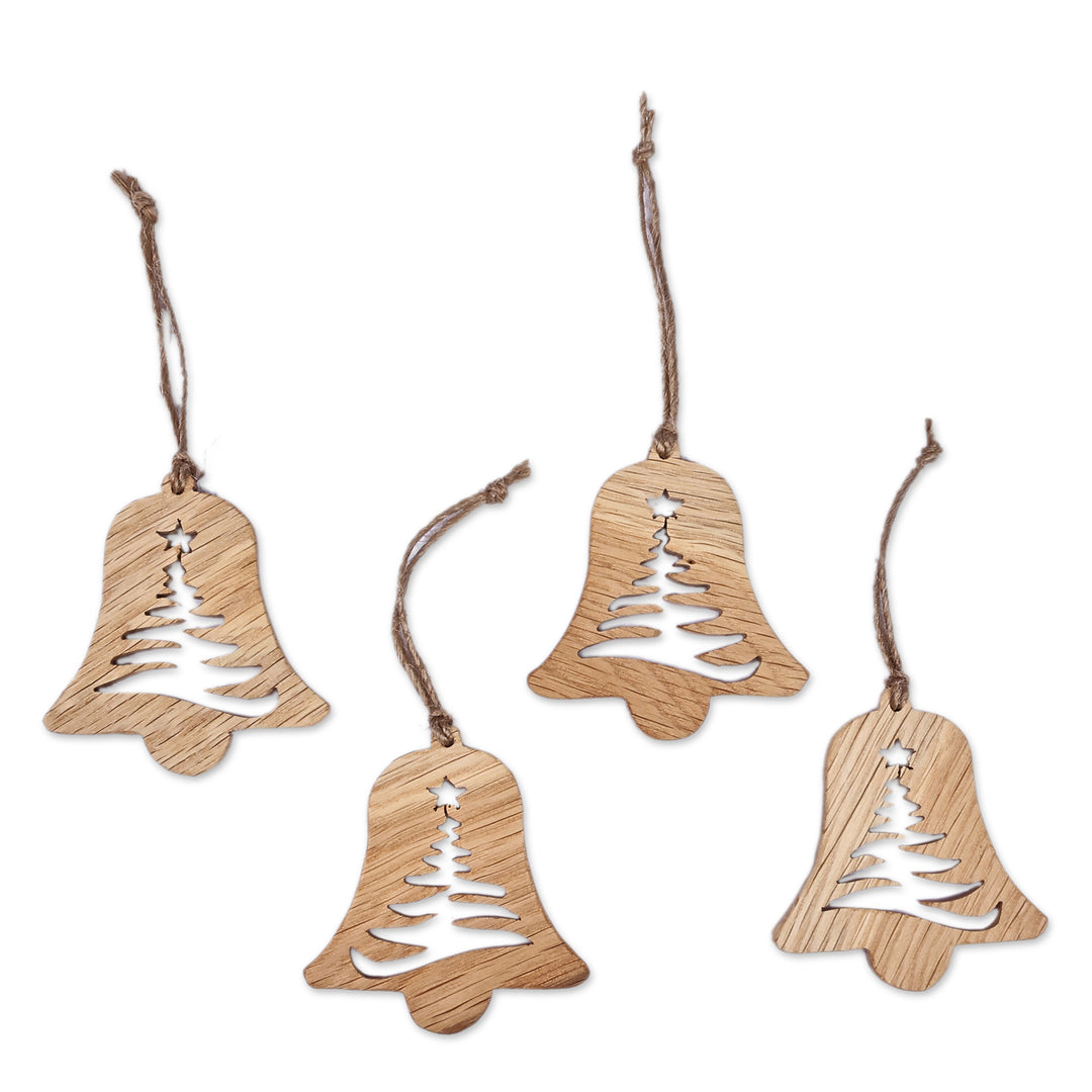 4-Piece Bell-Shaped Beech Wood Fir Ornament Set from Armenia - Fir Melodies