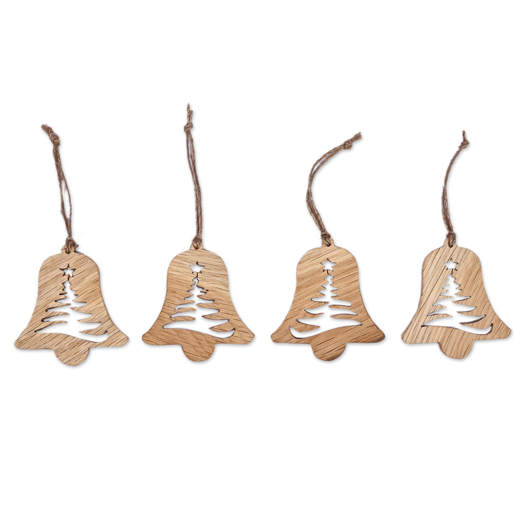 4-Piece Bell-Shaped Beech Wood Fir Ornament Set from Armenia - Fir Melodies