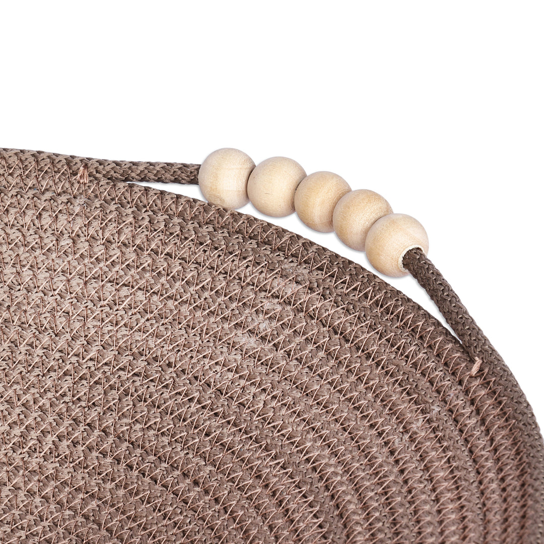 Cotton Rope Wooden Beads Leather Accented Bowl in Brown - Precious Essentials