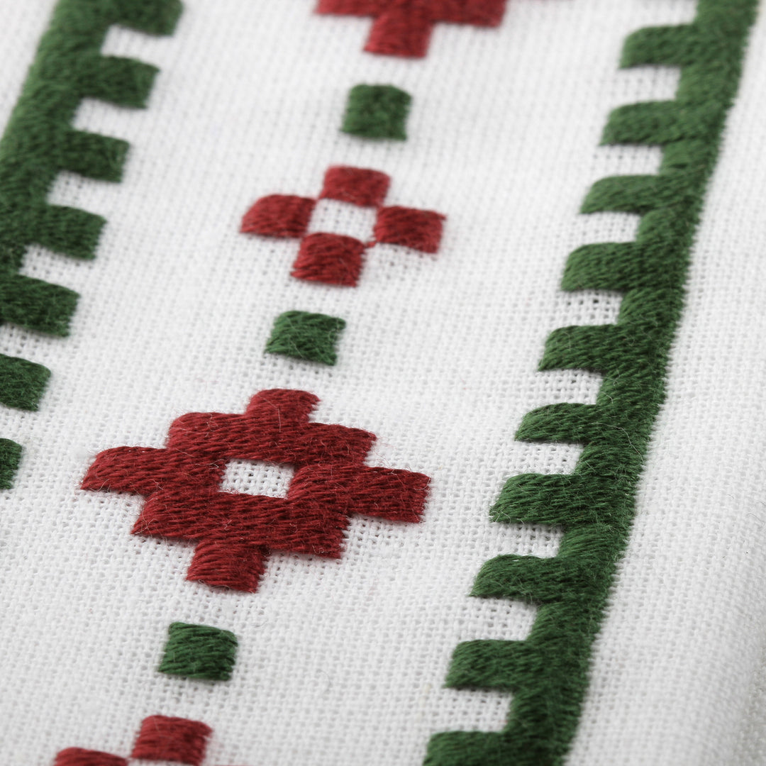 Geometric Green and Burgundy Cotton Tea Towels (Pair) - Burgundy Paths