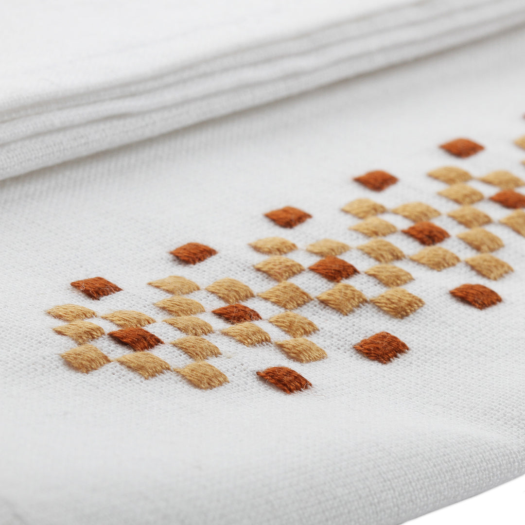 Embroidered Cotton Tea Towels with Square Motifs (Pair) - Desert Essence