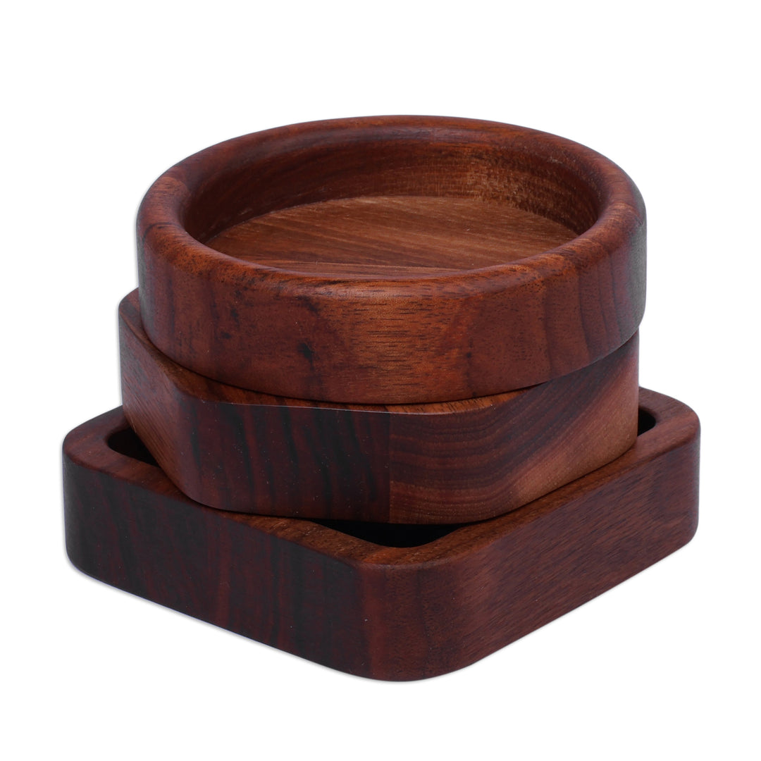 Geometric-Themed 3-Piece Walnut Wood Appetizer Plate Set - Shapes of Taste