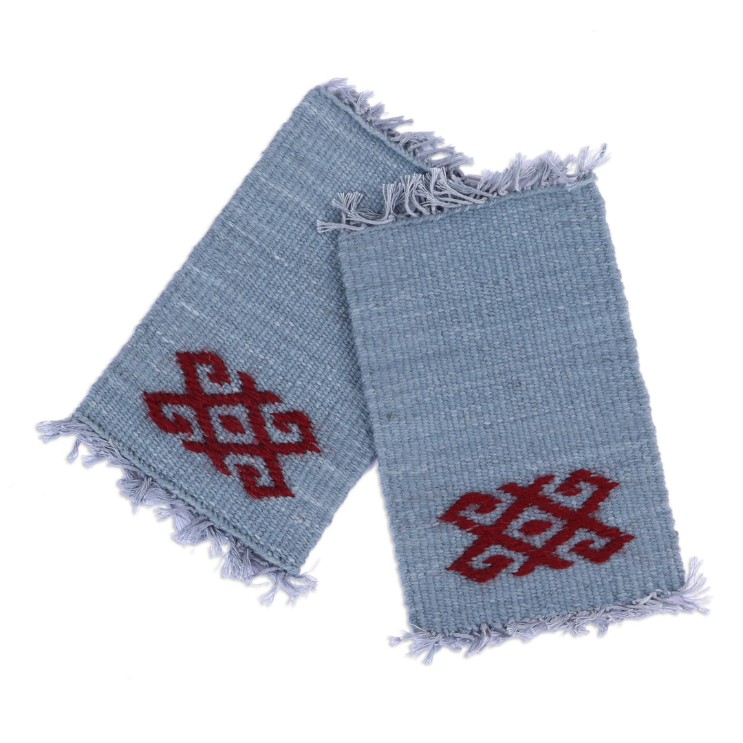 2 Handwoven Grey Cotton Coasters with Hand-Embroidered Motif - Traditions in Grey