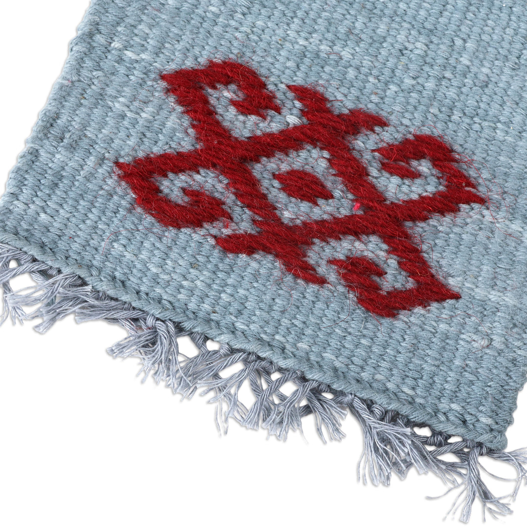 2 Handwoven Grey Cotton Coasters with Hand-Embroidered Motif - Traditions in Grey