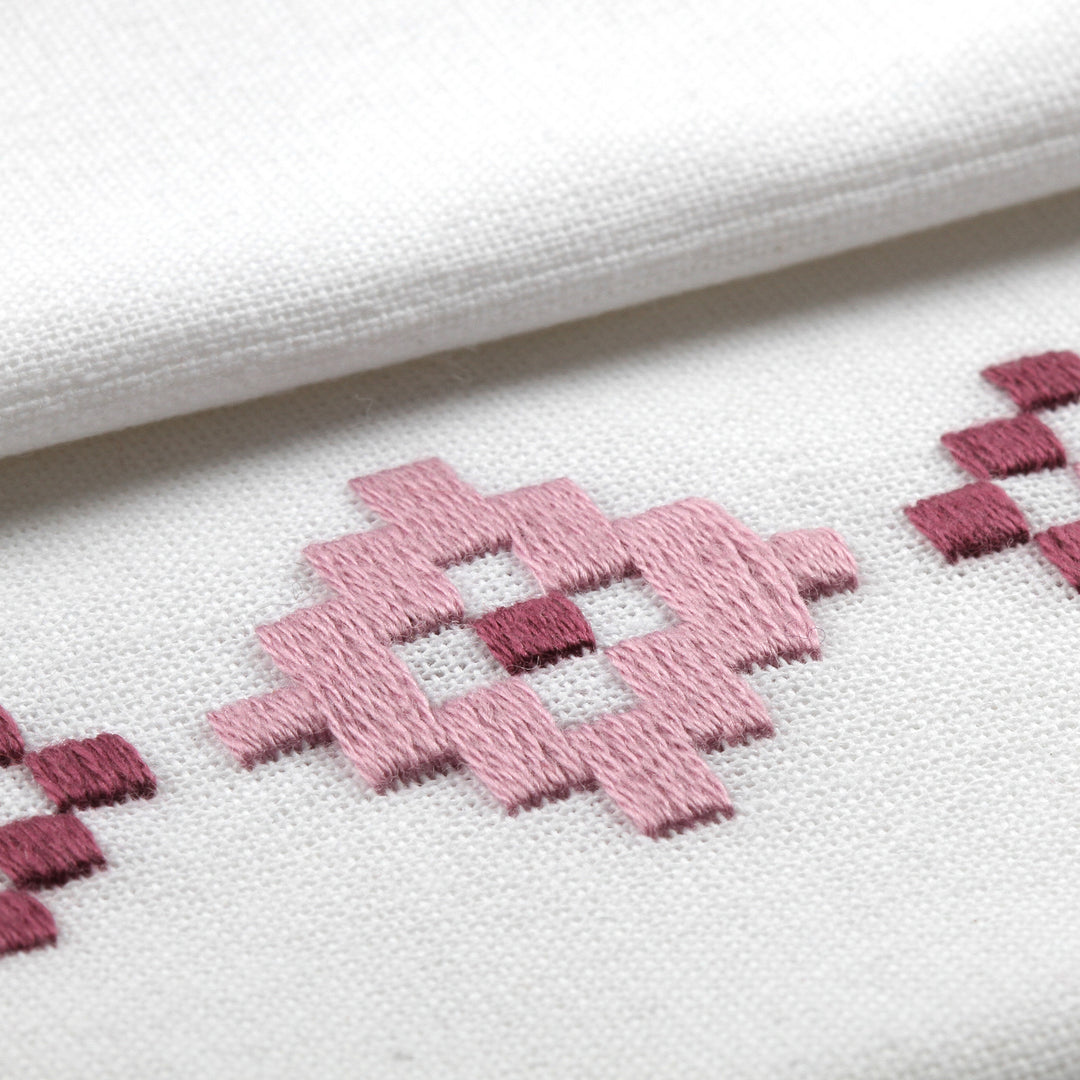 Geometric Embroidered Burgundy Cotton Tea Towel - Burgundy Sparkles