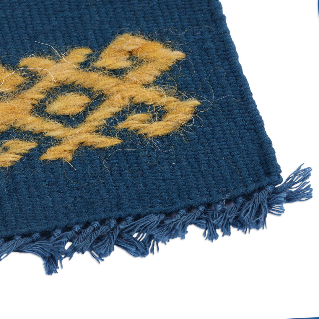 2 Handwoven Blue Cotton Coasters with Hand-Embroidered Motif - Traditions in Blue