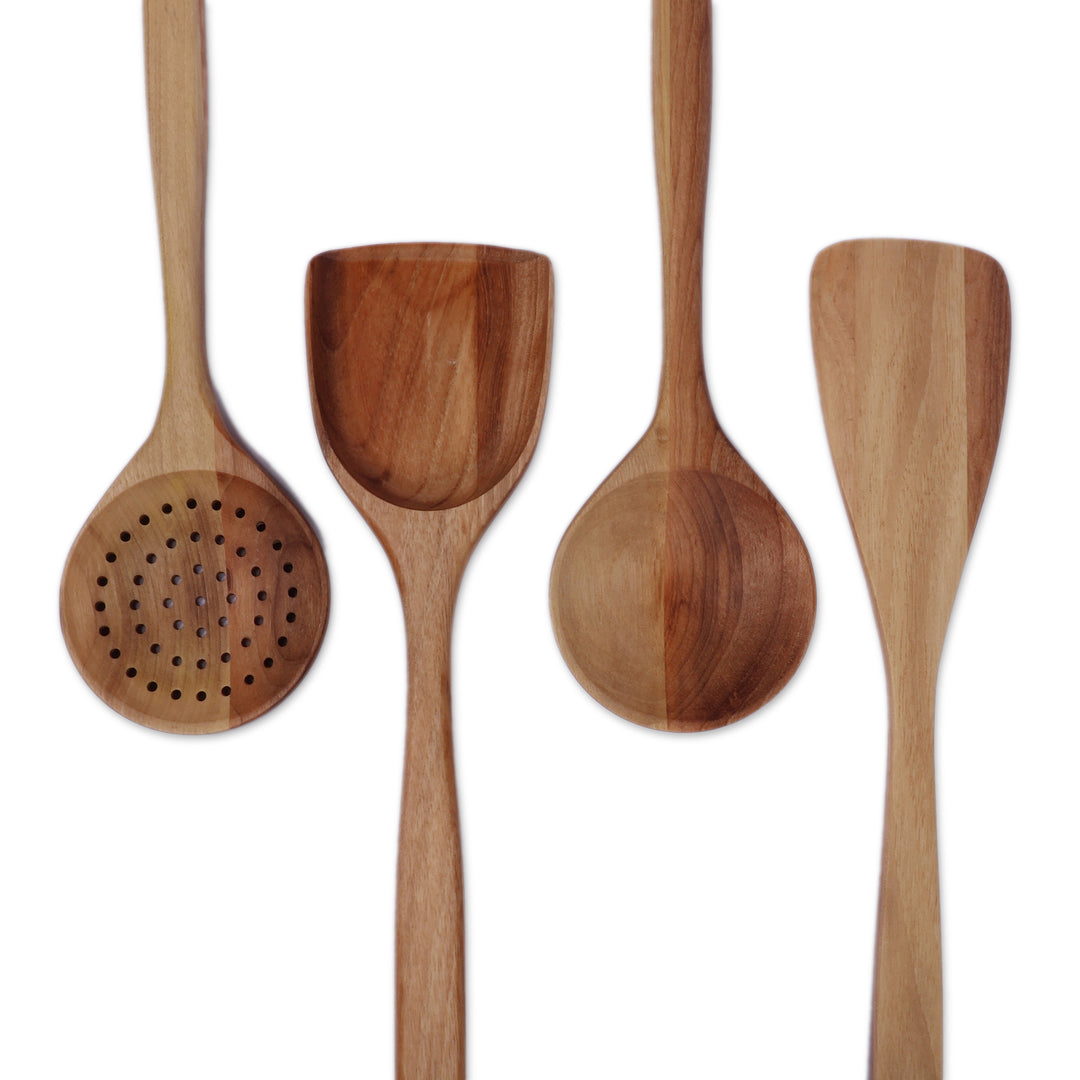 Armenian-Made Carved 4-Piece Beech Wood Serving Utensil Set - Culinary Quartet