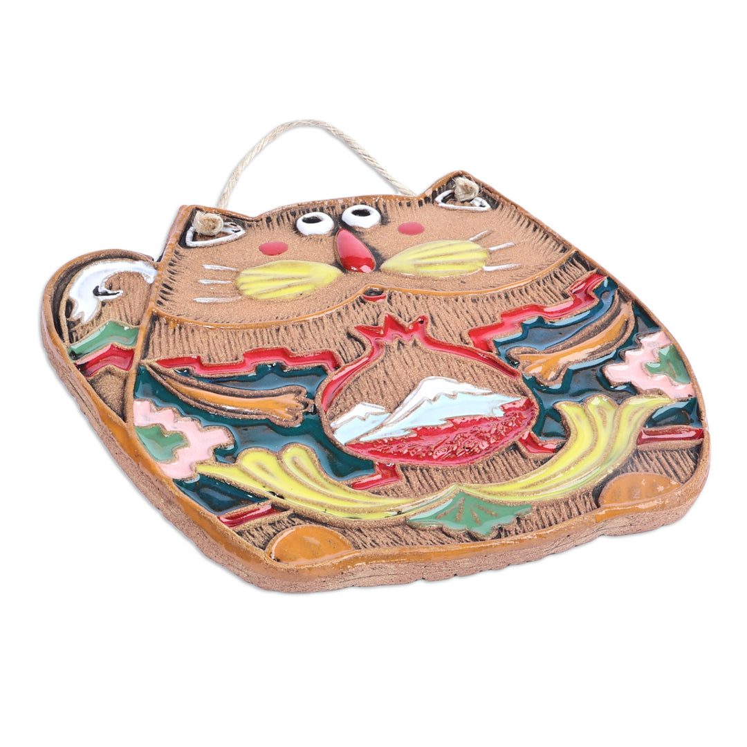 Handcrafted Whimsical Cat-Shaped Ceramic Wall Art - Traveler Cat