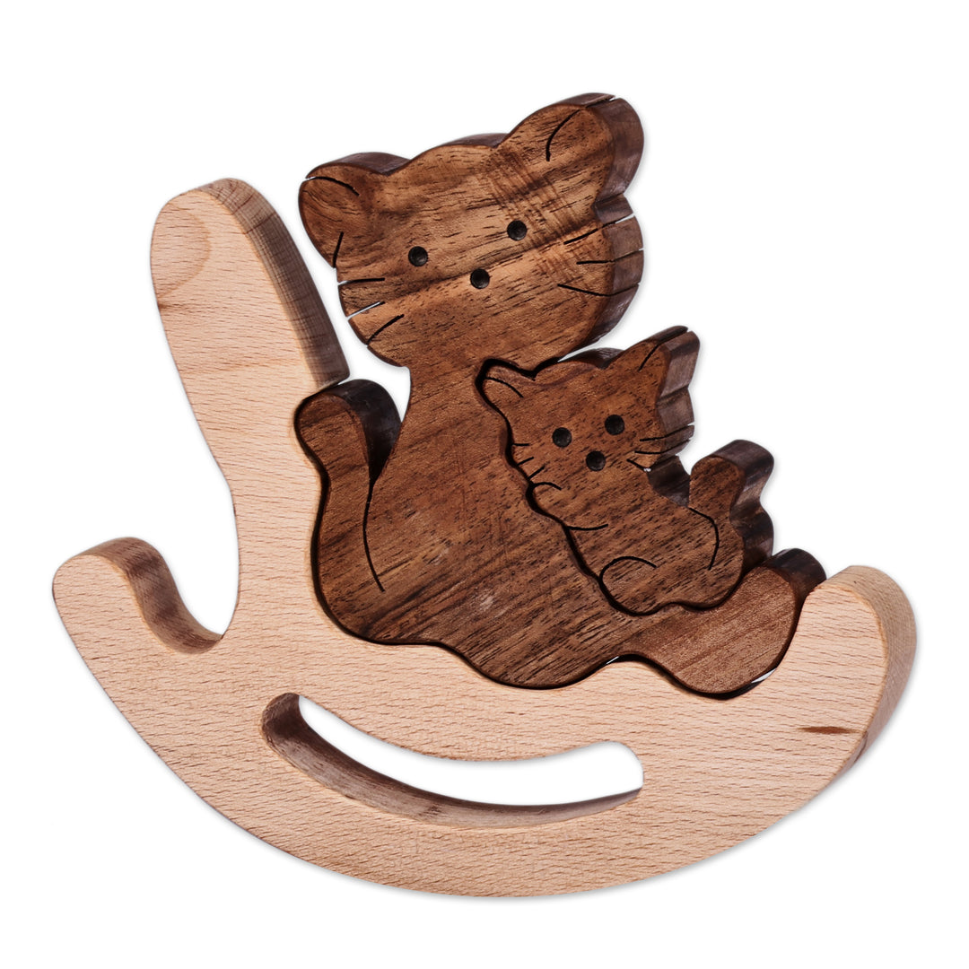 Cat-Themed 3-Piece Wood Puzzle Sculpture Made in Armenia - Nesting Felines
