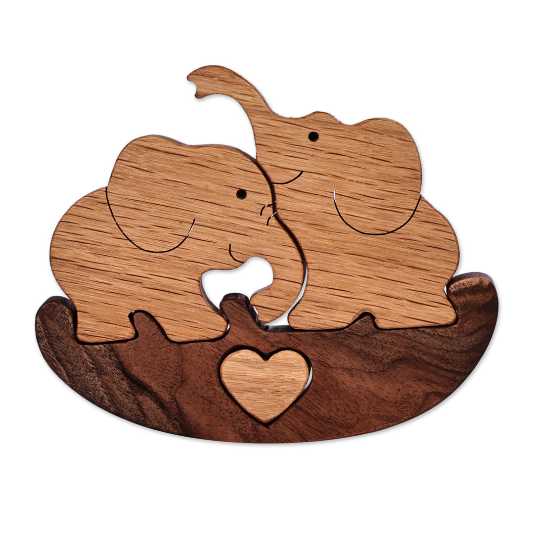 Hand-Carved 4-Piece Wood Baby Elephant Puzzle Sculpture - Giant Swing