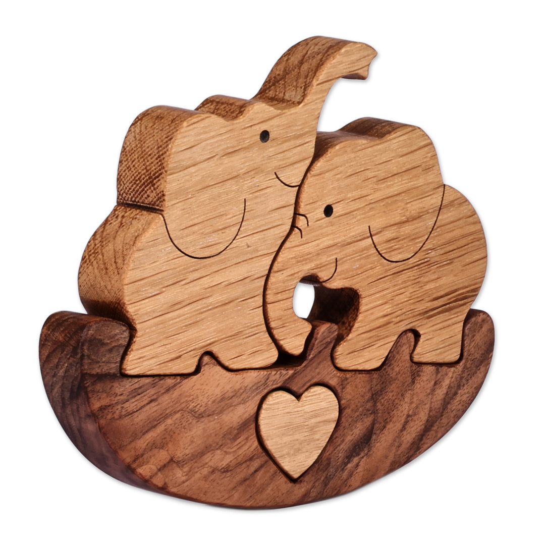 Hand-Carved 4-Piece Wood Baby Elephant Puzzle Sculpture - Giant Swing