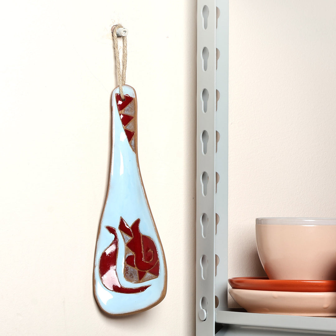 Pomegranate-Themed Painted Blue Ceramic Spoon Rest - Romance Flavors in Blue