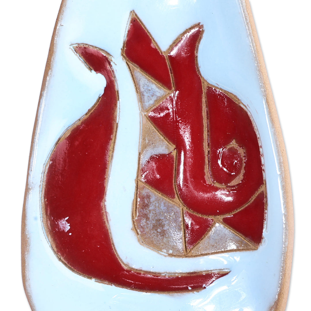 Pomegranate-Themed Painted Blue Ceramic Spoon Rest - Romance Flavors in Blue