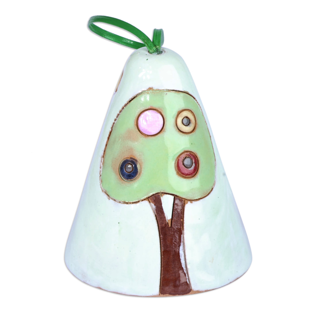 Handmade Glazed Ceramic Bell Ornament with House Motif - House and Nature