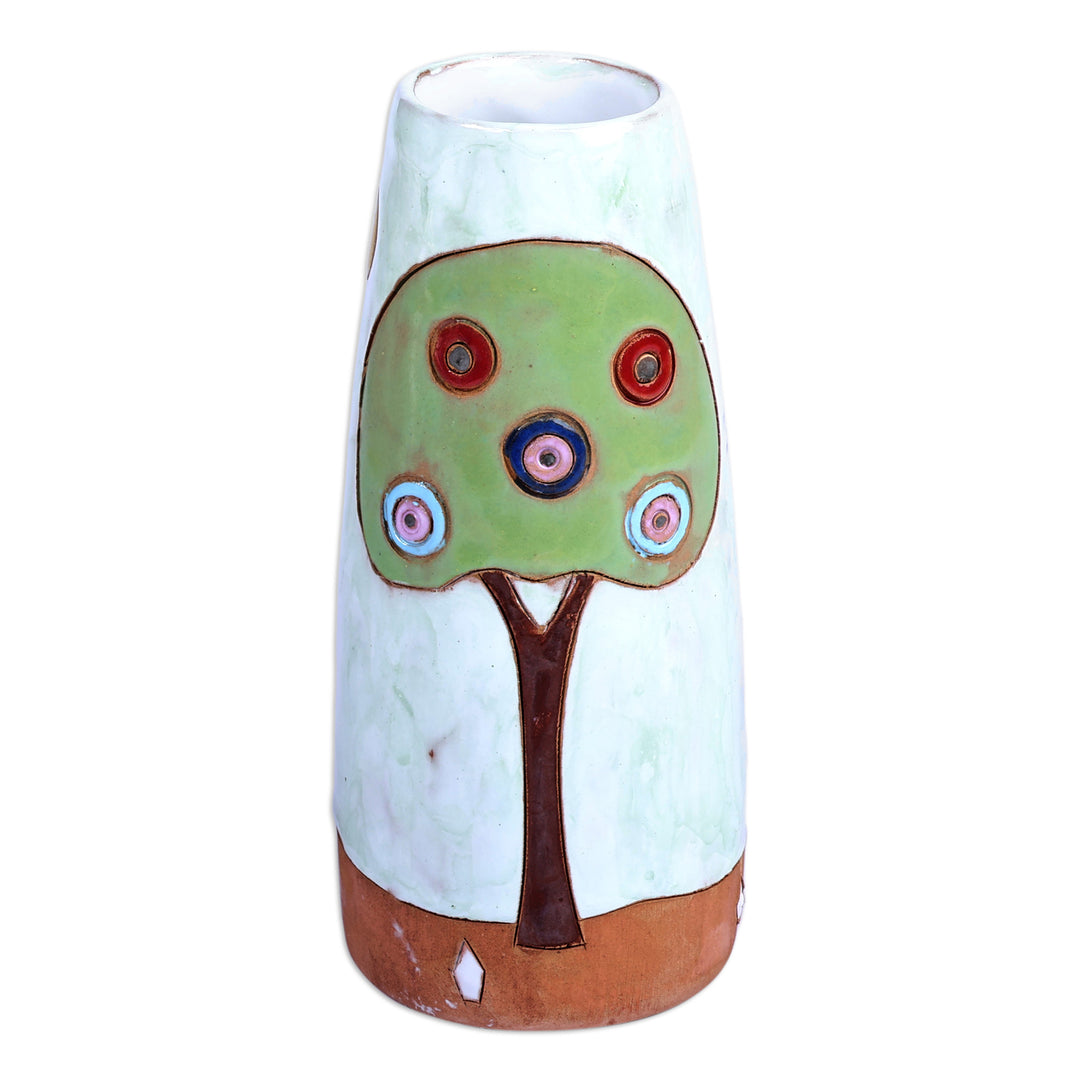 Armenian Hand-Painted Glazed Ceramic Vase with House Motif - Lovely Homes