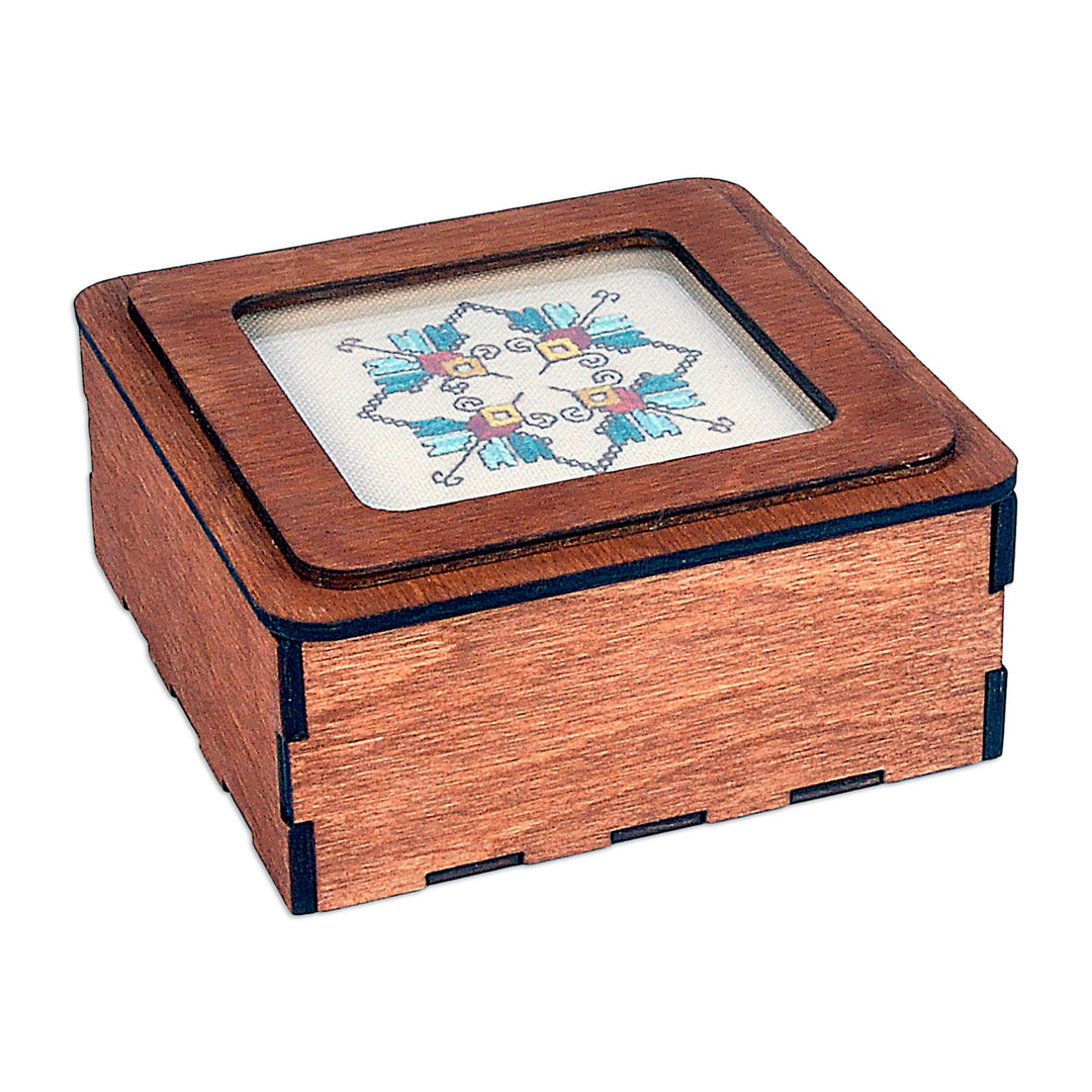 Handmade Wood Jewelry Box Topped by Cotton Embroidered Motif - Charming Lotus