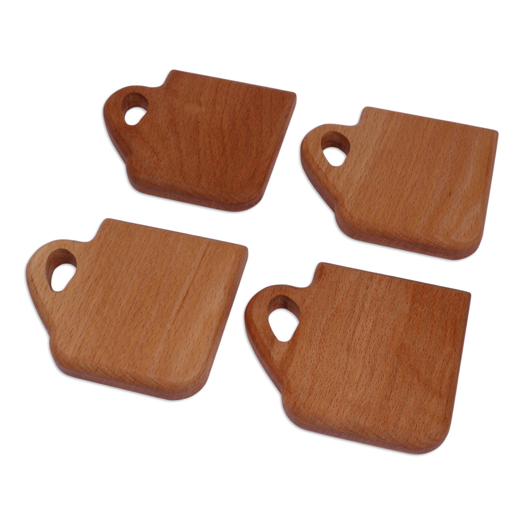Inspirational Handmade Cup-Shaped 4-Piece Wood Coaster Set - Drinks & Quotes