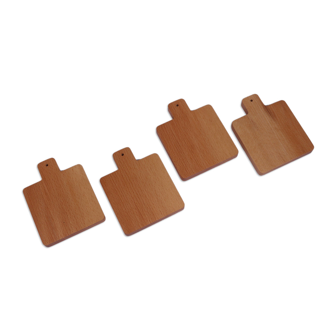 Hand-Carved Cheeseboard-Themed 4-Piece Wood Coaster Set - Cheeseboard Drinks