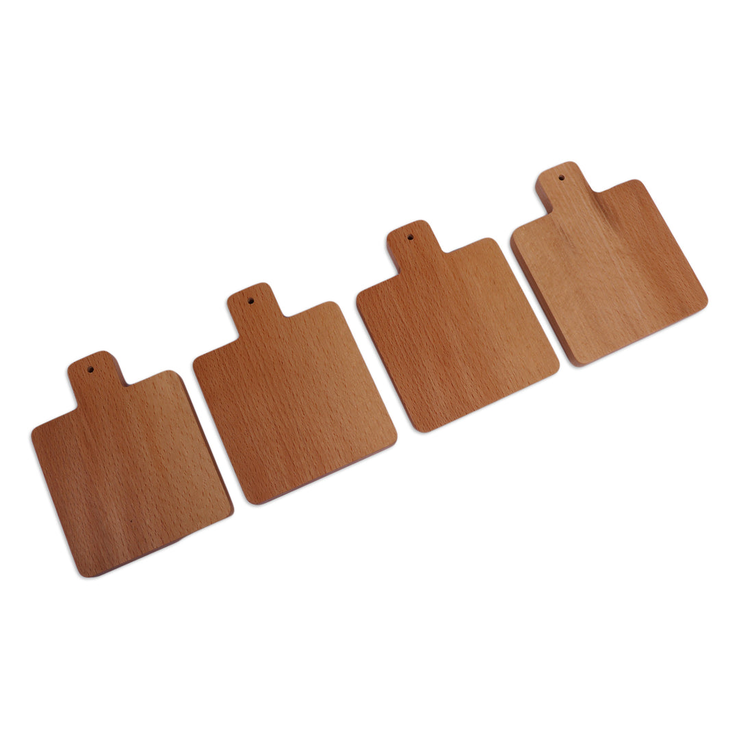 Hand-Carved Cheeseboard-Themed 4-Piece Wood Coaster Set - Cheeseboard Drinks